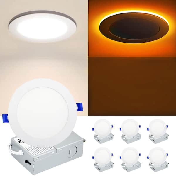 WYZM 4 in. Adjustable 5CCT Canless Dimmable w/ Night Light Integrated LED Recessed Downlight Kit with Night Light ETL 6-Piece