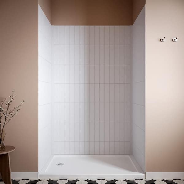 DSH-1600-172 32 in. L x 48 in. W x 76 in. H 3-Piece Glue-Up Alcove Shower Wall Surround in White Tile Finish