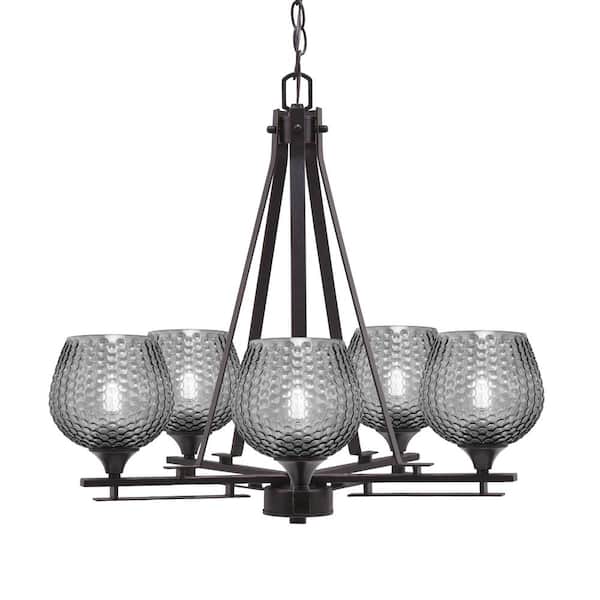 Unbranded Ontario 23.25 in. 5-Light Dark Granite Geometric Chandelier for Dinning Room with Smoke Shades No Bulbs Included
