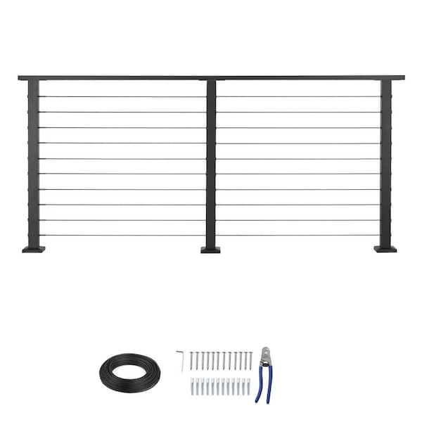 6.5 ft. Cable Railing Kit with 36.1 in. x 4.3 in. Matte Black Stainless Steel Stair Railing Kit and Adjustable Handrail