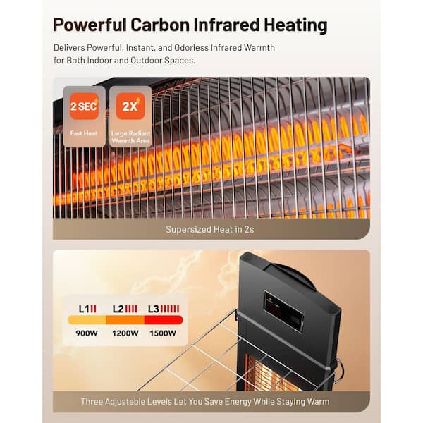 Dr Infrared Heater 1500W Black Electric Infrared Tower Radiant