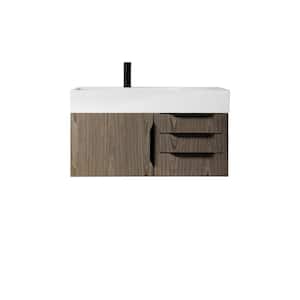 Mercer Island 35.5 in. W x 19 in. D x 19.5 in. H Bathroom Vanity in Ash Gray with Glossy White Mineral Composite Top