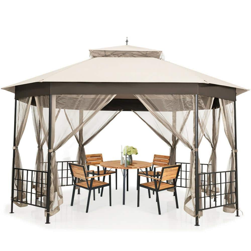 12-ft x 10-ft Beige Metal Polyester Octagonal Gazebo