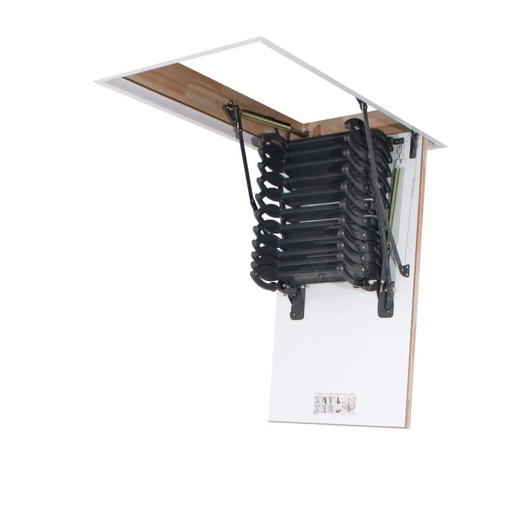 Heavy-Duty Black Steel Scissor Attic Ladder with Insulated Door