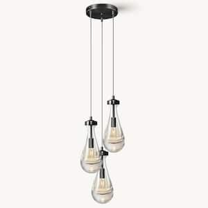 Farmhouse Chandelier 85 in. H 3 Light Black Raindrop Globe Chandelier for Dinning Room, Kitchen, Foyer, Bulb Included