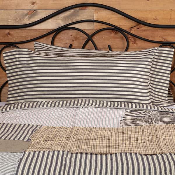 VHC BRANDS Ashmont Gray Vintage White Ticking Stripe Cotton King Pillowcase (Set of 2)