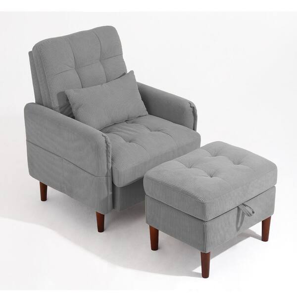 Uixe Gray Corduroy Fabric Upholstered Accent Arm Chair with