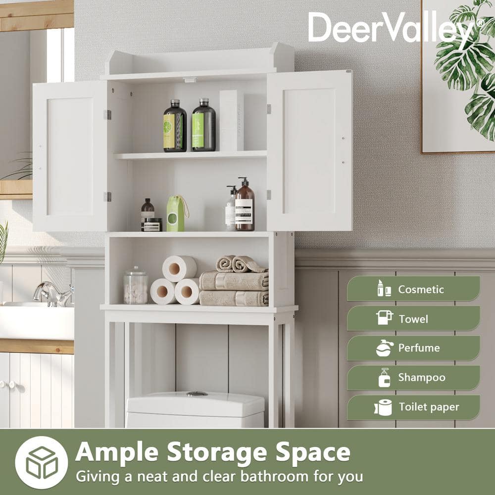 White MDF Over-the-Toilet Storage Cabinet with 3 Shelves