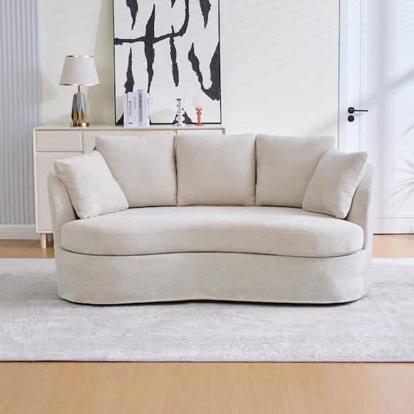 Melody 73.8 in. Slope Arm Chenille Curved Sofa in Beige with 4-Removable Cushions