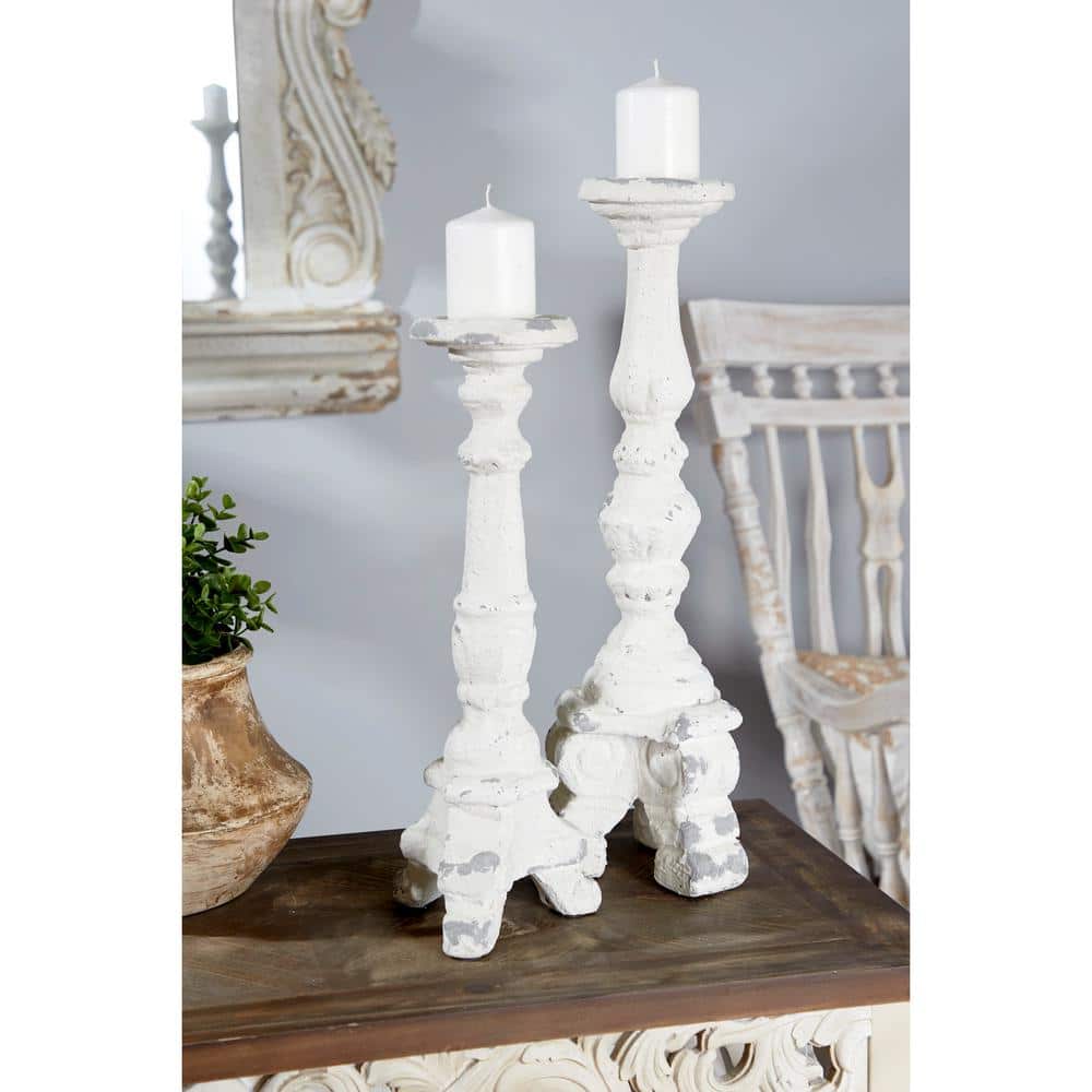 Elegant Vintage White Ceramic 20" Candlestick Holder