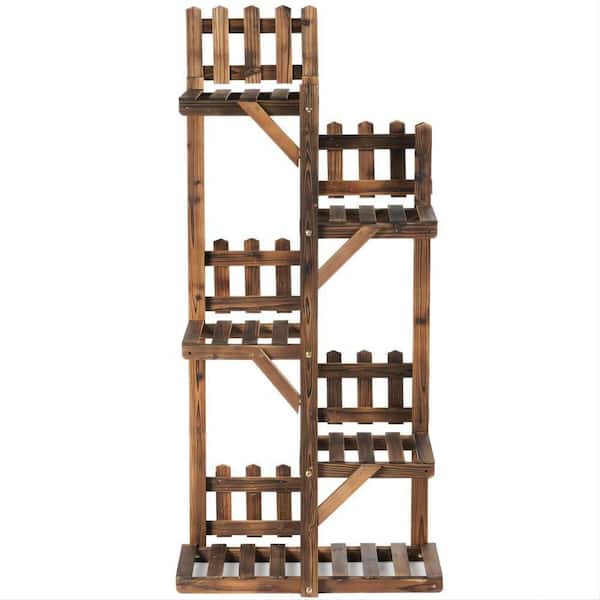 Alpulon 24 in. L x 10 in. x 51.5 in. Outdoor Brown Wood Plant Stand (5-Tiers) 6-Pots Display Stand