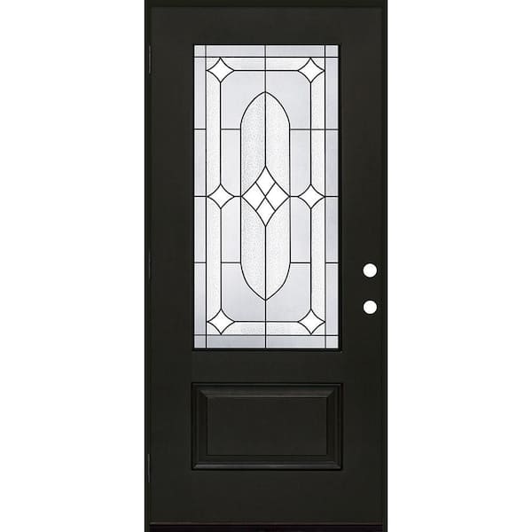 Regency 32 in. x 80 in. 3/4L Axis Glass RHOS Onyx Stain Fiberglass Prehung Front Door with 4-9/16 Jamb