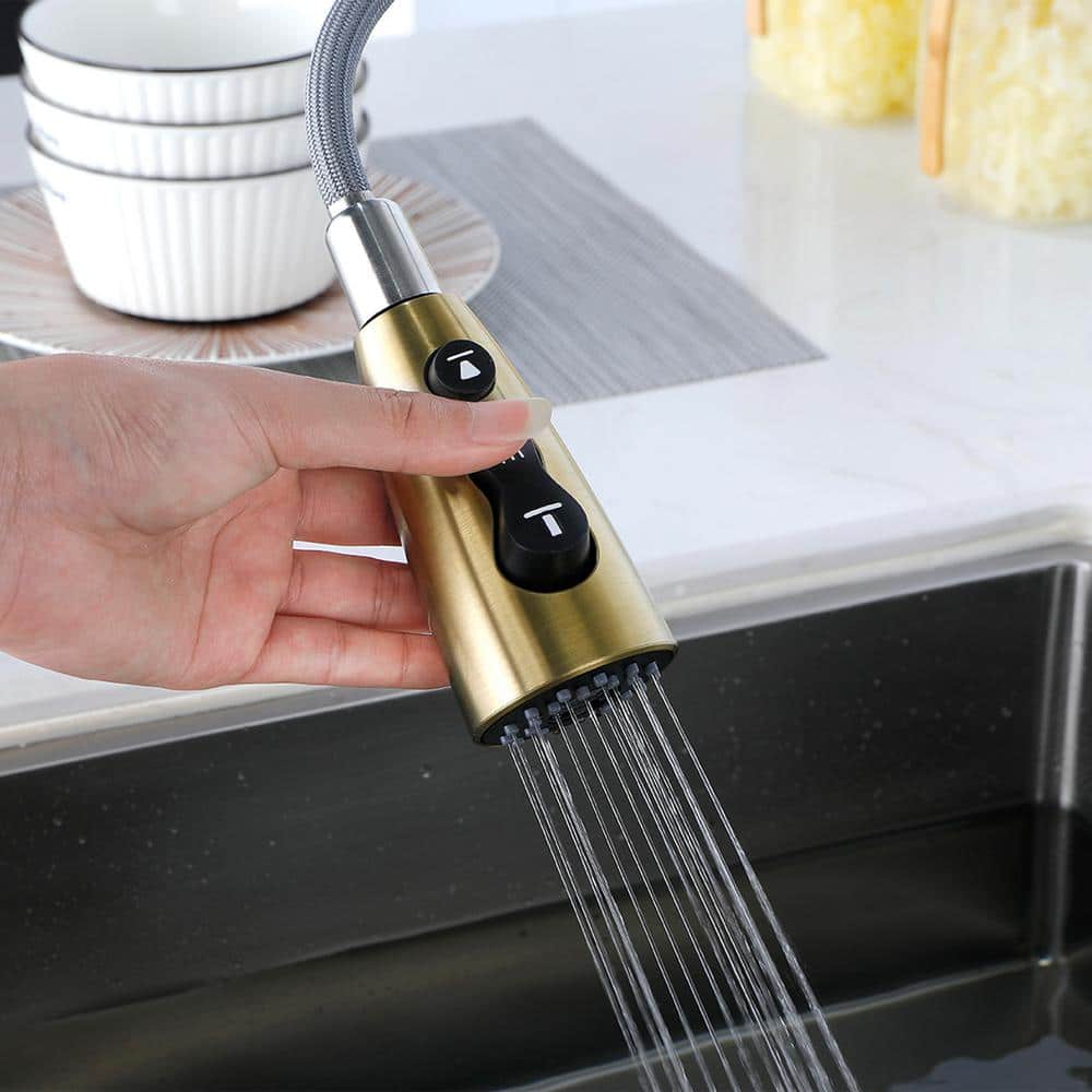 Gold Stainless Steel Single Handle Pull Down Kitchen Faucet