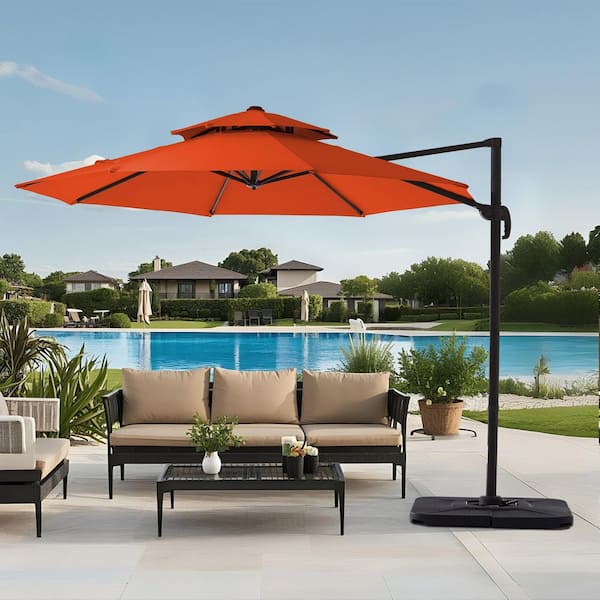 11 ft.Double Top Round Outdoor Cantilever umbrella with Cover,Heavy-Duty 360° Rotation Patio Umbrella in Pumpkin