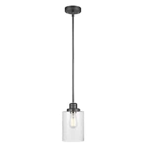Annecy 1-Light Graphite Pendant with Seeded Glass Shade, Vintage Incandescent Bulb Included