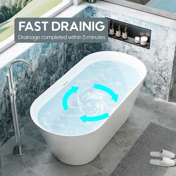 FORCLOVER 60 in. x 28.5 in. Freestanding Soaking Bathtub with