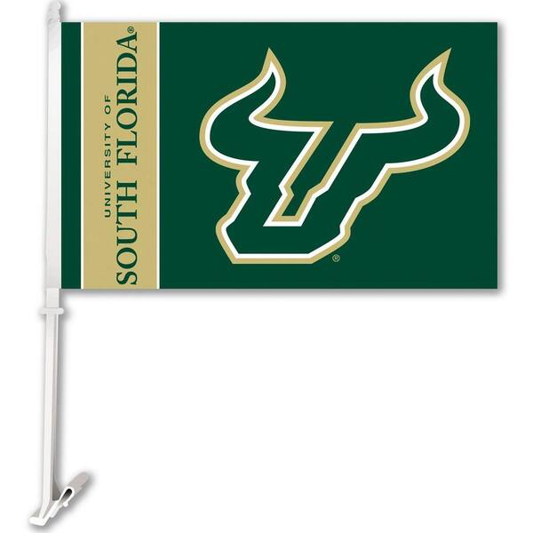 BSI Products NCAA 11 in. x 18 in. South Florida 2-Sided Car Flag with 1-1/2 ft. Plastic Flagpole (Set of 2)