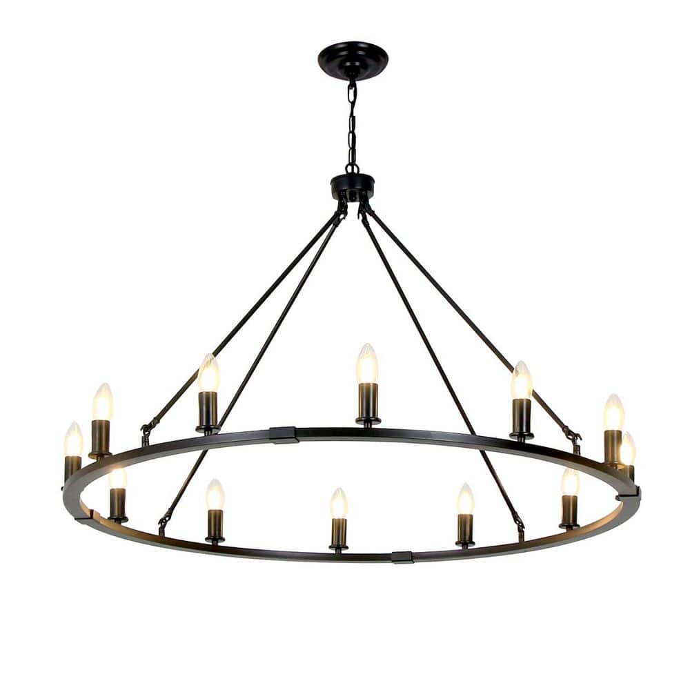 UMEILUCE 12Light Black Vintage Wagon Wheel Chandelier Hanging Lamp for Living Dining Room