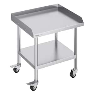 24 x 28 x 30 in. Stainless Steel Commercial Kitchen Prep Table with Casters 3-Sided Backsplash Metal Table for Home