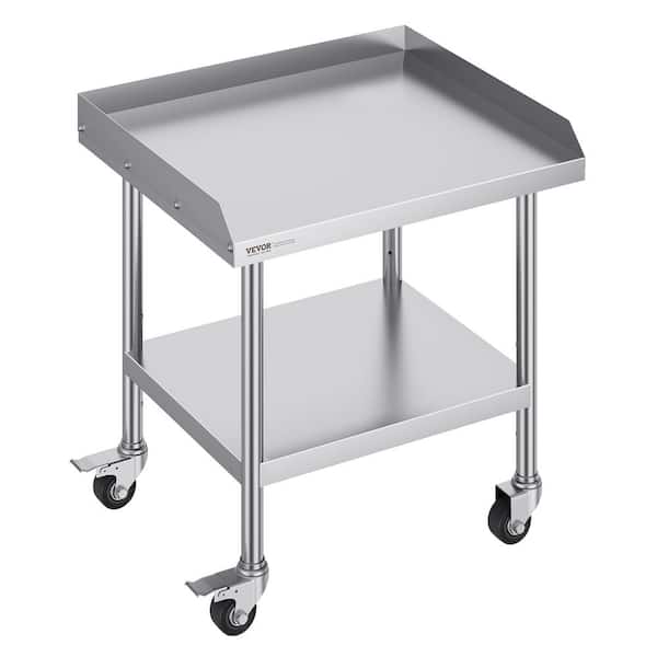 VEVOR 24 in. x 28 in. x 30 in. Stainless Steel Commercial Kitchen Prep Table with Casters 3-Sided Metal Table for Home, Silver