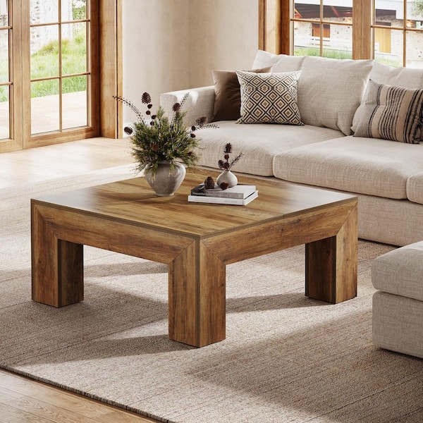Kerlin 39.4 in. Dark Brown Square Wood Coffee Table for Living Room, Farmhouse Small Square Center Table