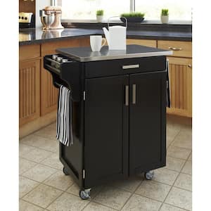 Cuisine Cart Black Kitchen Cart with Stainless Top