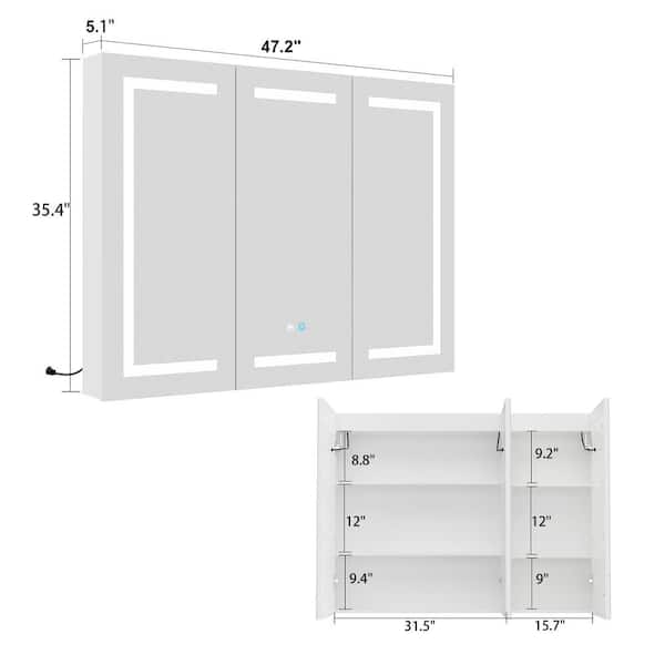 FUFU&GAGA 47.2 in. W x 35.4 in. H Rectangular Surface Mount Bathroom Medicine Cabinet with Mirror, Anti-fog function, LED Light