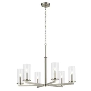 Crosby 32.25 in. 6-Light Brushed Nickel Contemporary Candlestick Cylinder Chandelier for Dining Room