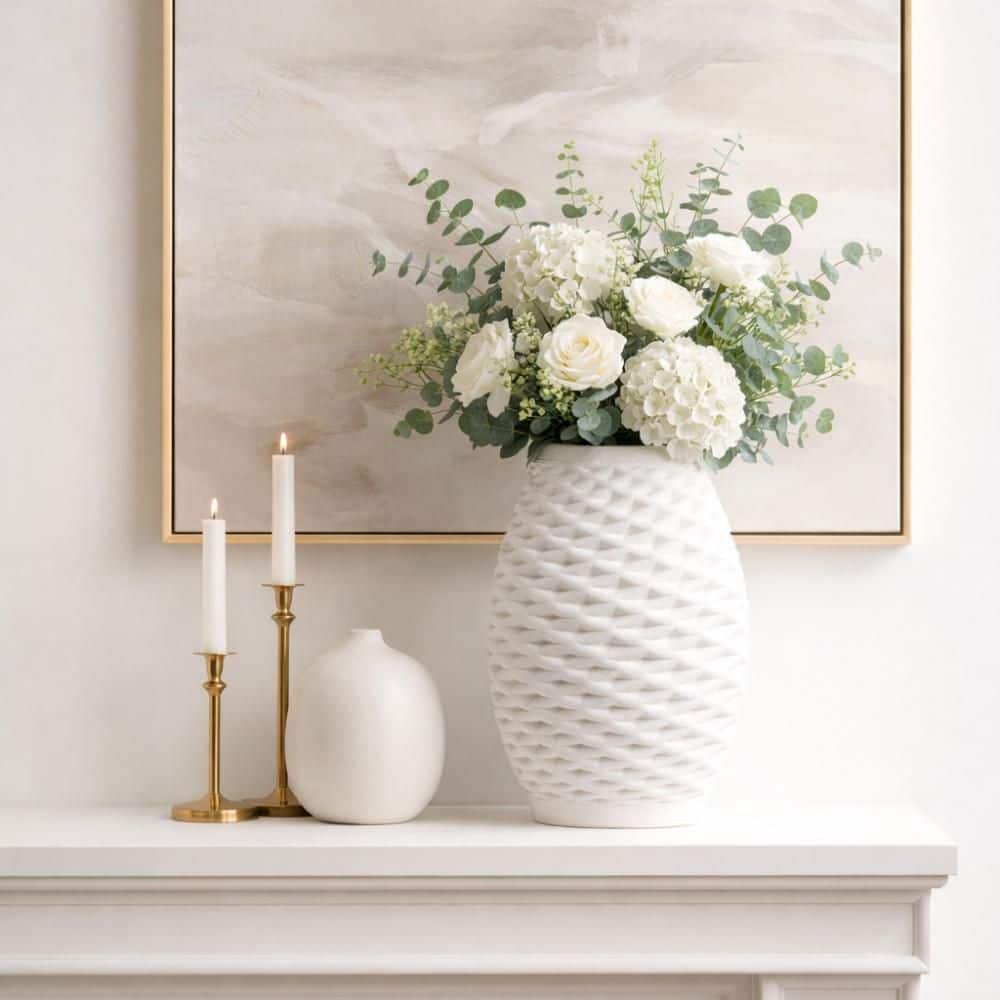 16 in. Ivory/Tan Ceramic Oval Decorative Vase price history on PriceWatchPro
