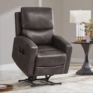 Cronus Dark Gray Faux Leather Lift Assist Power Recliner with Massage and Heated