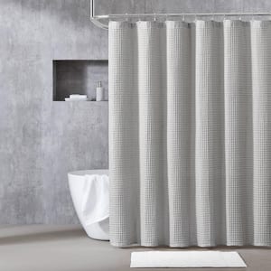 Marled Waffle 1-Piece Gray Cotton Blend 70X72 Shower Curtain