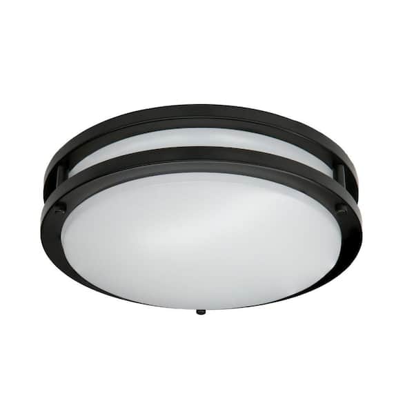 Commercial Electric Orbit 15 in. Matte Black Round LED Flush Mount with Night Light 1600LM 22W Adjustable CCT Dimmable (4-Pack)