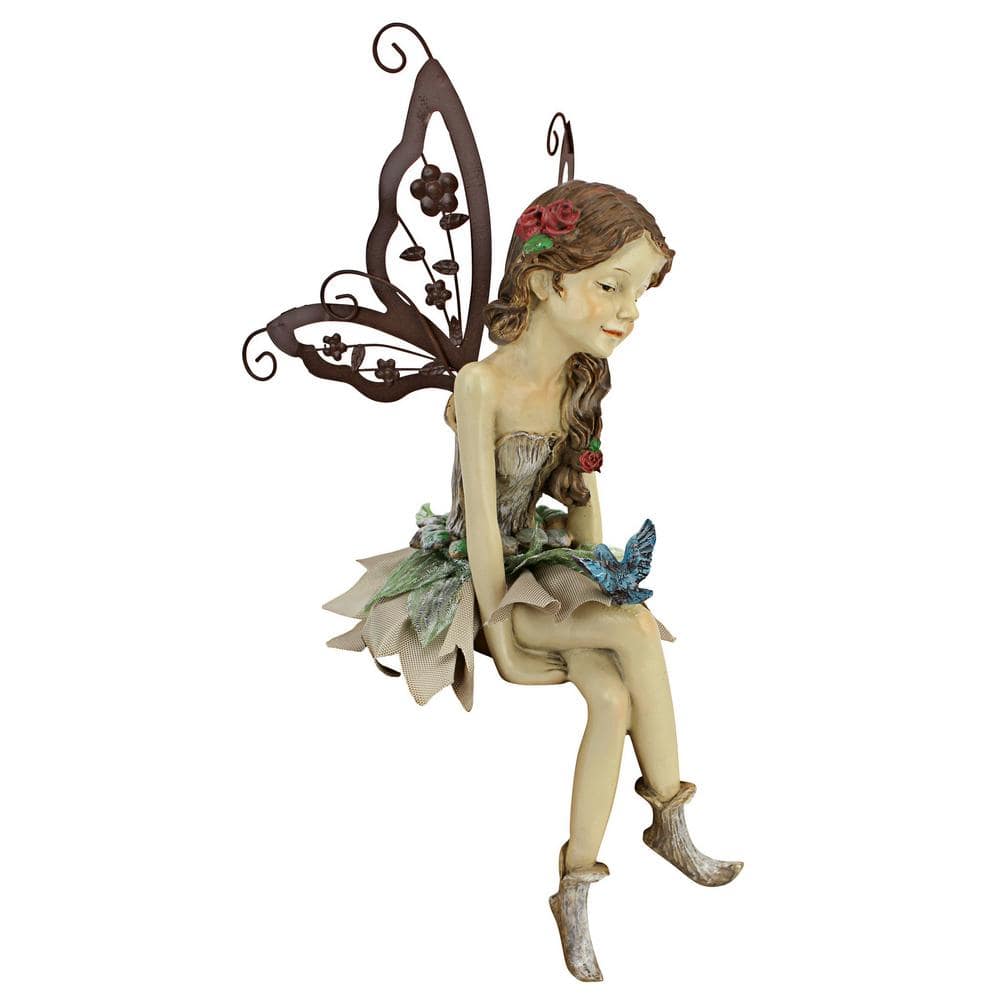 Fannie Sitting Fairy Statue with Metal Wings and Fabric Skirt
