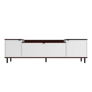 Mosholu 77 in. White and Nut Brown Particle Board TV Stand Fits TVs Up to 60 in. with Storage Doors