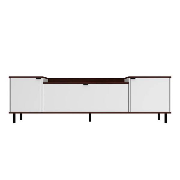 Manhattan Comfort Mosholu 66.93 in. White and Nut Brown TV Stand Fits TVs Up to 60 in. with Storage Doors, Shelves and Cable Management