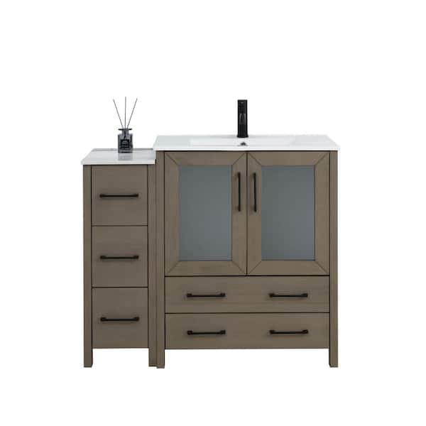 42 in. W x 18 in. D x 36 in. H Driftwood Gray Bath Vanity with White Ceramic Top and Mirror
