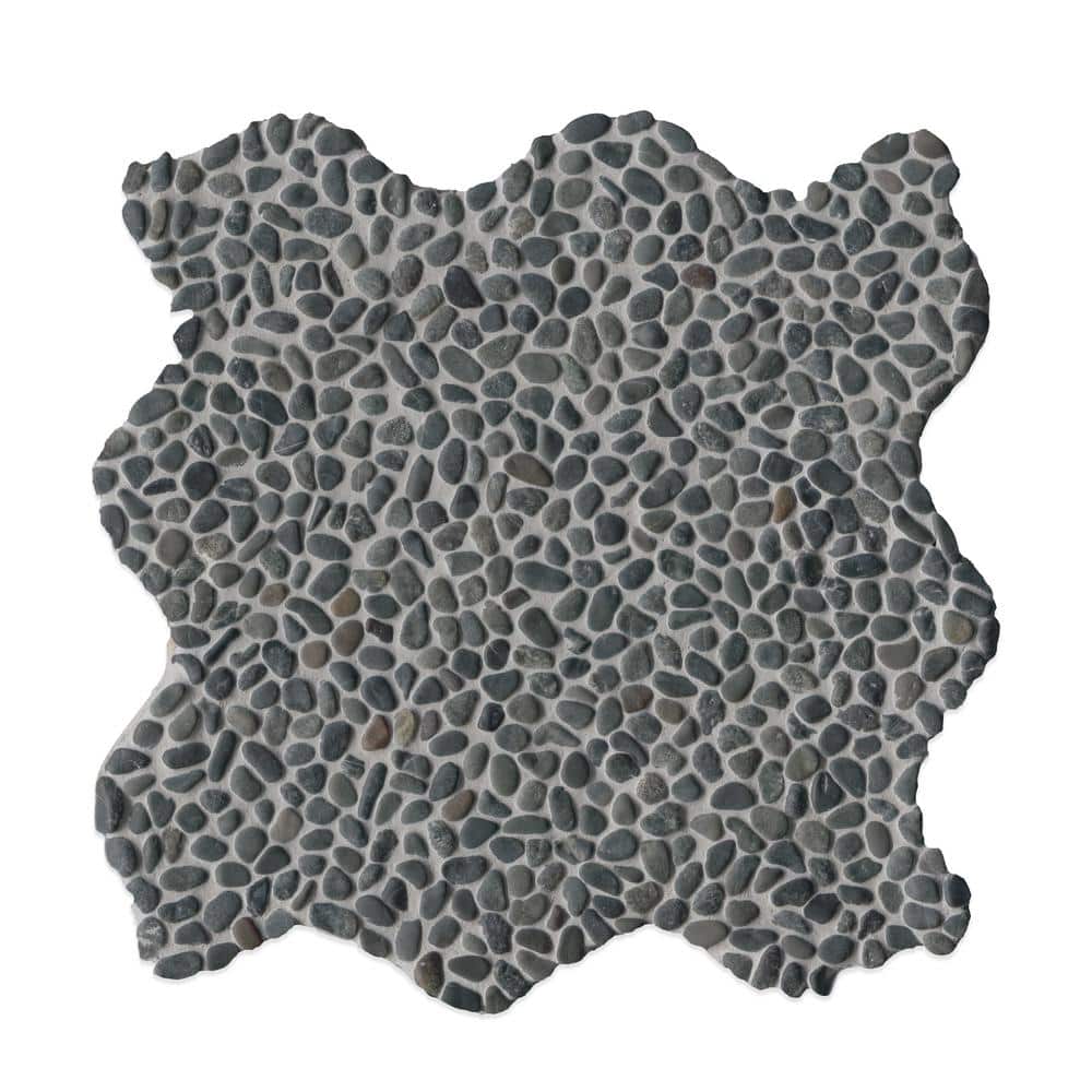 Take Home Tile Sample-Noir Ash Mini Pebble 4 in. x 4 in. Tumbled Marble Mesh-Mounted Mosaic Tile price history on PriceWatchPro