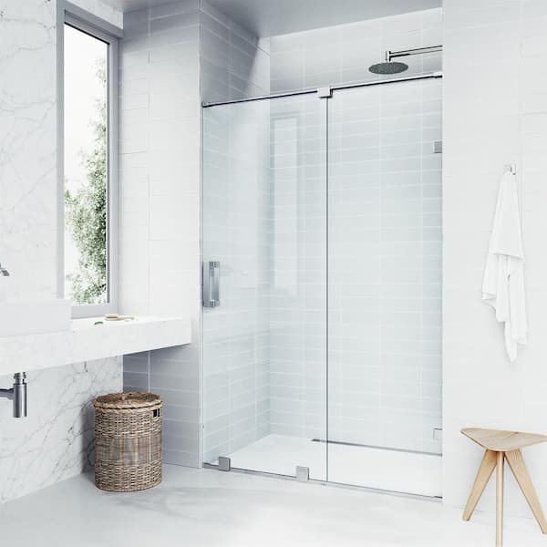 VIGO Ryland 62 to 64 in. W x 73 in. H Track Sliding Frameless Shower Door in Chrome with 3/8 in. (10mm) Clear Glass
