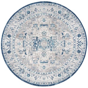 Brentwood Light Gray/Blue 5 ft. x 5 ft. Round Medallion Distressed Area Rug