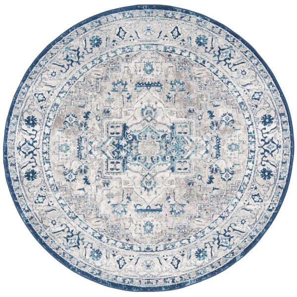 SAFAVIEH Brentwood Light Gray/Blue 7 ft. x 7 ft. Round Medallion Distressed Area Rug