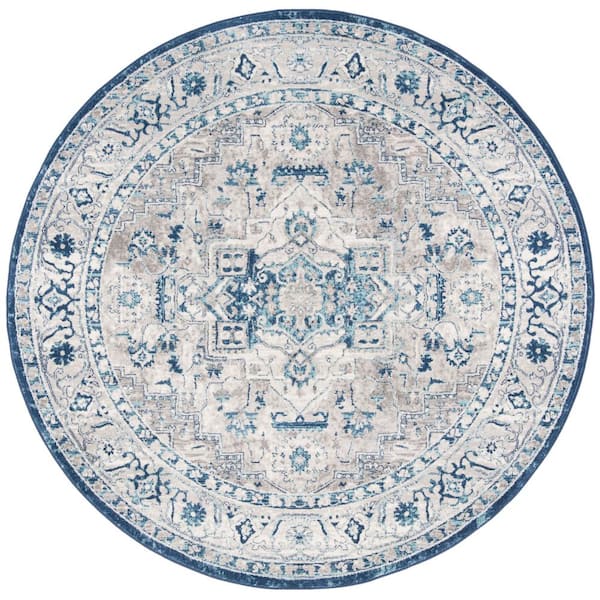 SAFAVIEH Brentwood Light Gray/Blue 9 ft. x 9 ft. Round Medallion Distressed Area Rug
