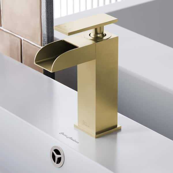 Swiss Madison Concorde Single-Handle Single-Hole Waterfall Bathroom Faucet in Brushed Gold
