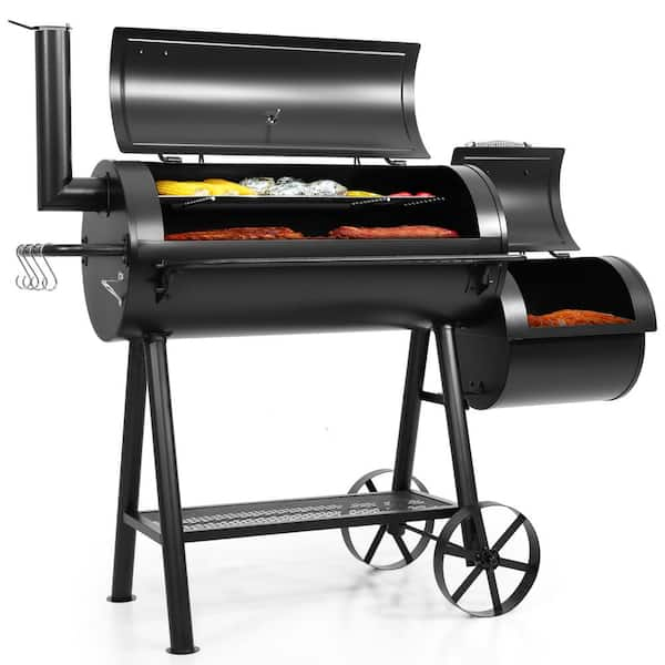 Extra Large Heavy-Duty Offset Charcoal Smoker in Black