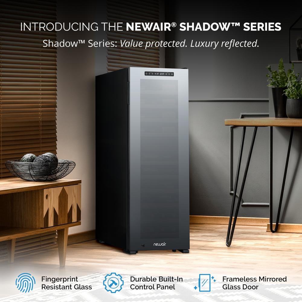 Freestanding Black Mirrored Glass Wine Cooler with Interior Lighting