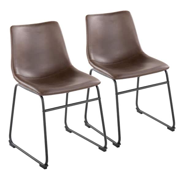 Duke Espresso Faux Leather and Black Metal Side Dining Chair (Set of 2)