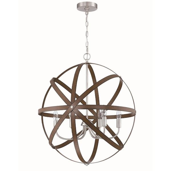 Amucolo 6-Light Brown Lantern Globe Chandelier Light Fixture