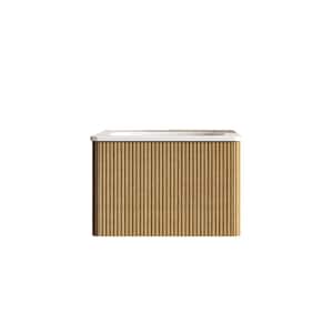 24 in. W Single Sink Wall-Mounted Bath Vanity in Oak with White Ceramic Top Unassembled