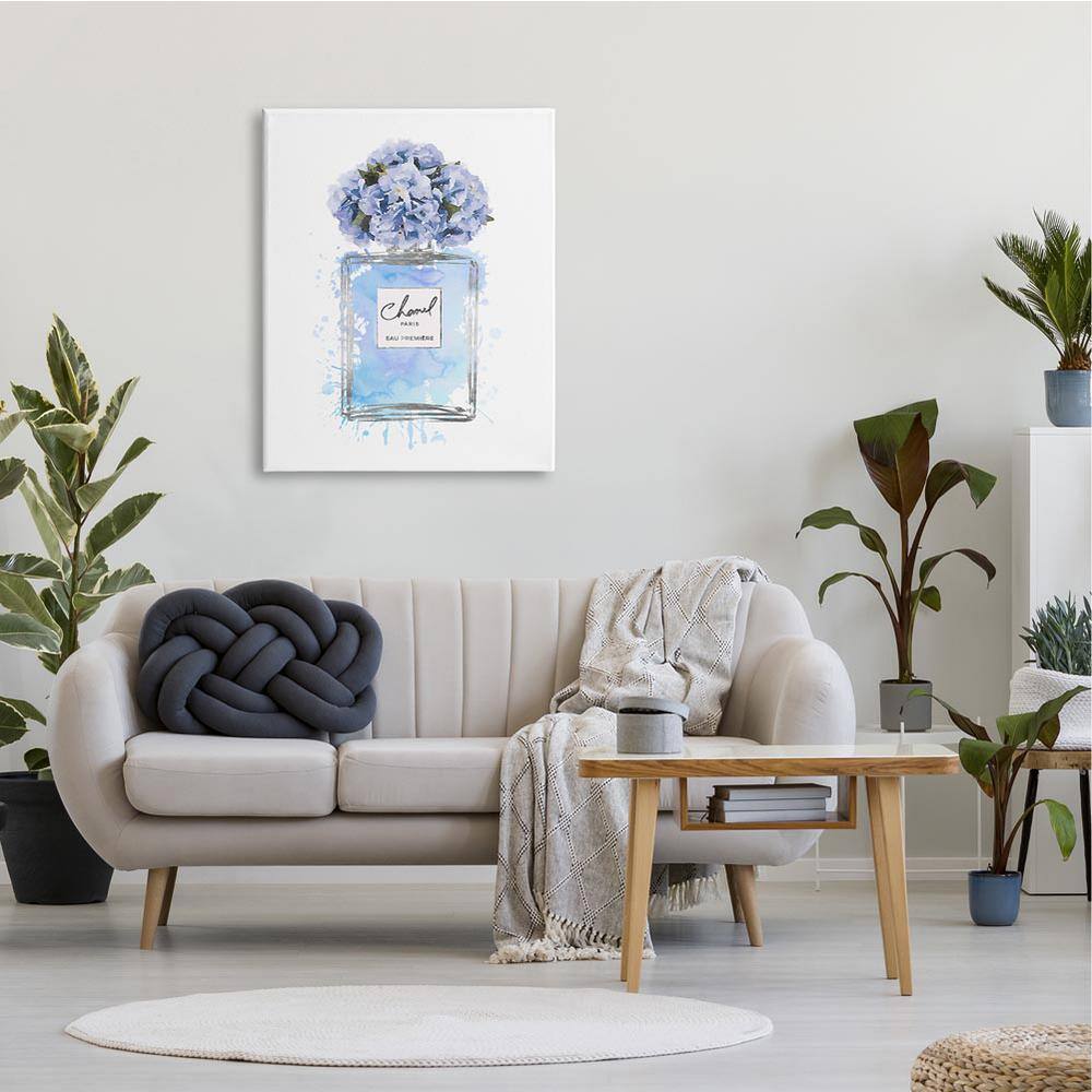 Blue Flowers Perfume Bottle Watercolor Canvas Wall Art, 30x40