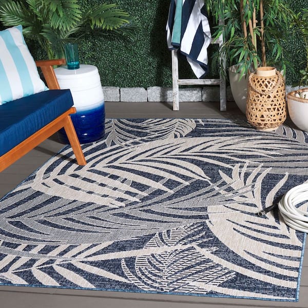 Beach House Blue/Ivory 4 ft. x 6 ft. Oversized Tropical Indoor/Outdoor Area Rug