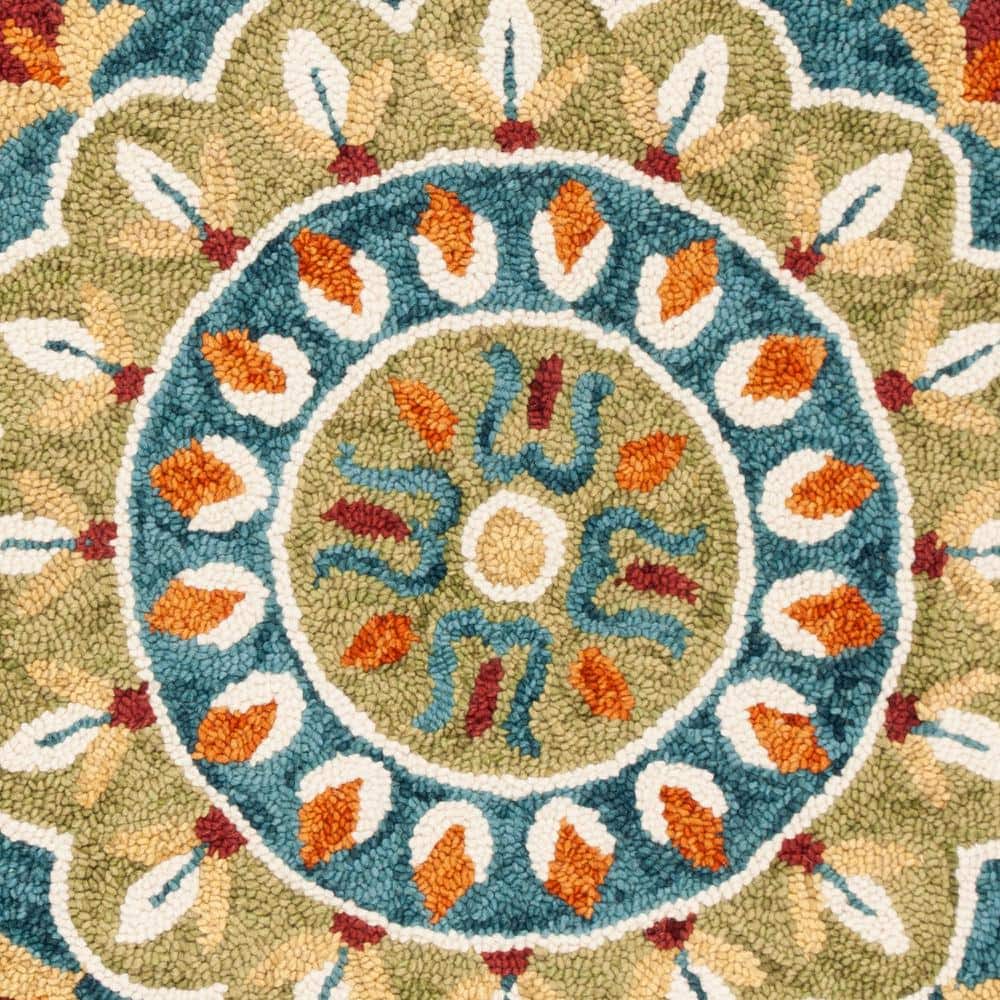 Handmade Blue and Ivory Floral Tufted Wool Round Rug